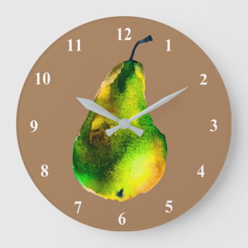 Pear watercolor green fruit large clock