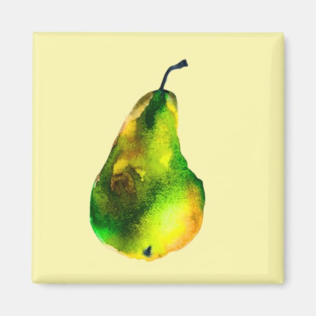 Pear watercolor green fruit magnet (Front)