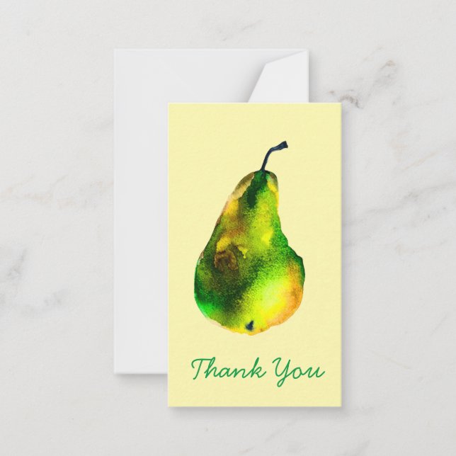 Pear watercolor green fruit note card (Front)