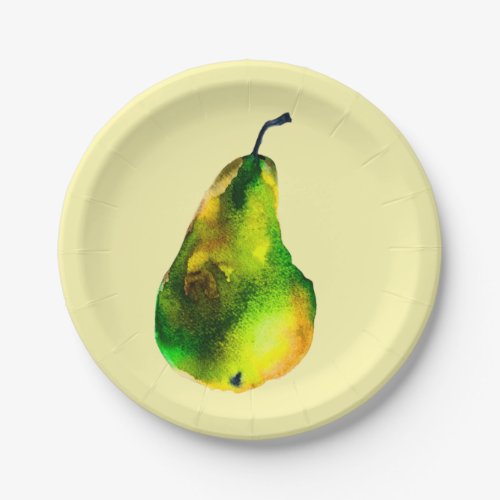 Pear watercolor green fruit paper plates