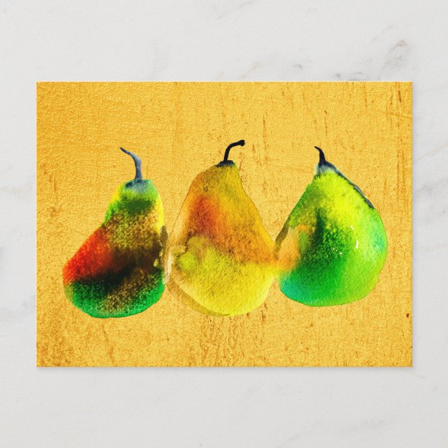 Pear watercolor green fruit postcard (Front)