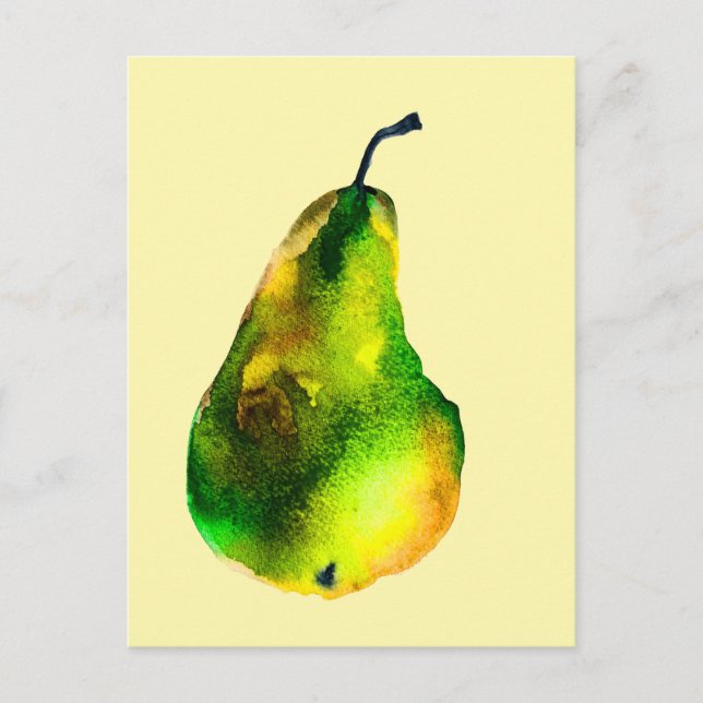 Pear watercolor green fruit postcard (Front)