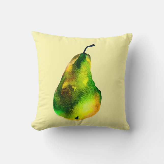 Pear watercolor green fruit throw pillow (Front)