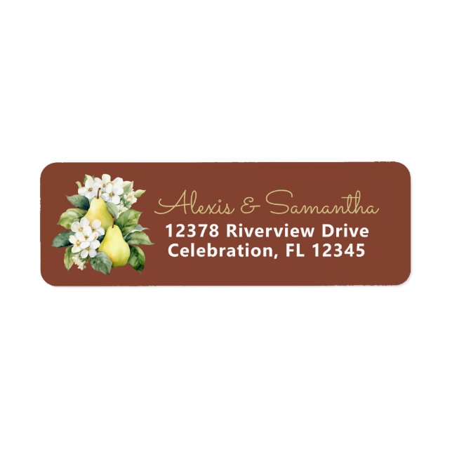 Pearfect Brown Green Wedding Return Address Label (Front)