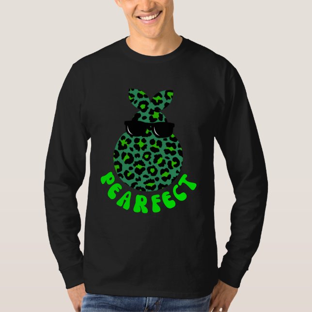 PEARFECT  Pear Fruit Pun Leopard Cheetah Print T-Shirt (Front)