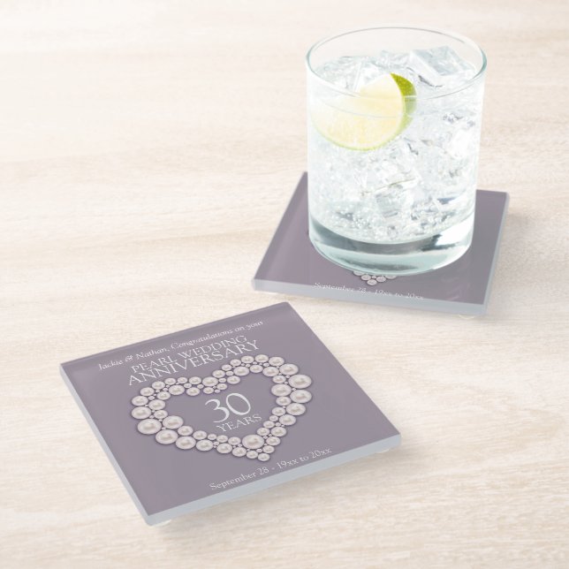 Pearl 30th anniversary  glass coaster (Angled)