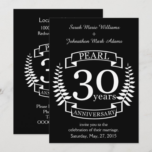 Pearl 30th wedding anniversary 30 years invitation (Front/Back)