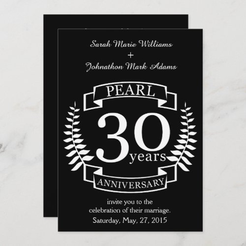 Pearl 30th wedding anniversary 30 years invitation