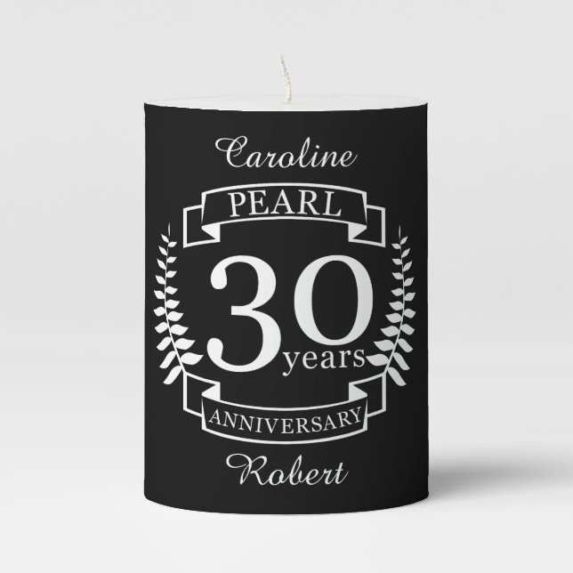 Pearl 30th wedding anniversary 30 years pillar candle (Front)