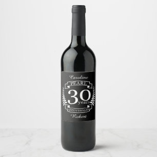Pearl 30th wedding anniversary 30 years wine label