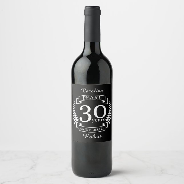 Pearl 30th wedding anniversary 30 years wine label (Front)