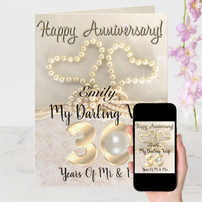 Pearl 30th Wedding Anniversary Card For Wife | Zazzle