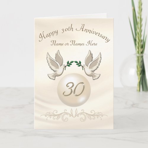 Pearl 30th Wedding Anniversary Cards, Personalized