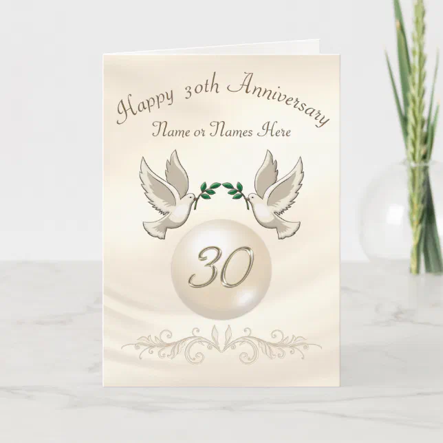 Pearl 30th Wedding Anniversary Cards, Personalized Card | Zazzle