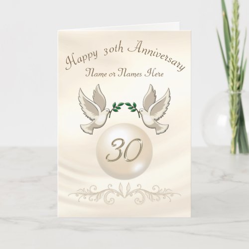 Pearl 30th Wedding Anniversary Cards, Personalized