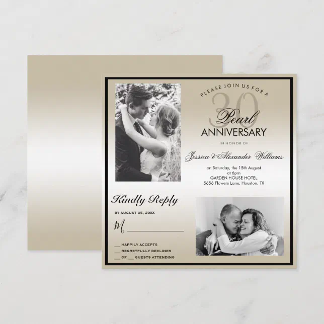 Pearl 30th Wedding Anniversary Double Photo Invitation | Zazzle