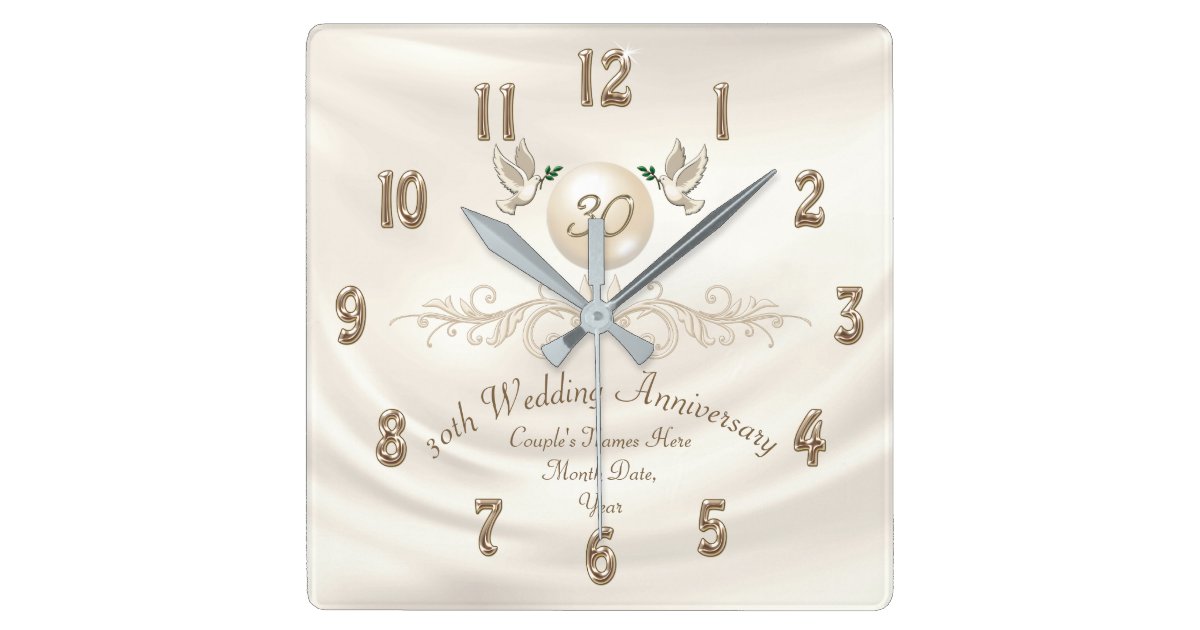 Pearl 30th Wedding Anniversary Gifts Your Text Square Wall Clock