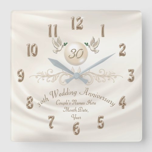 Pearl 30th Wedding Anniversary Gifts Your Text Square Wall Clock