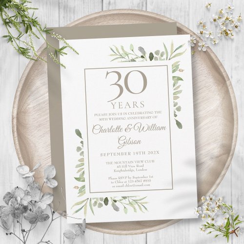 Pearl 30th Wedding Anniversary Greenery Floral Invitation