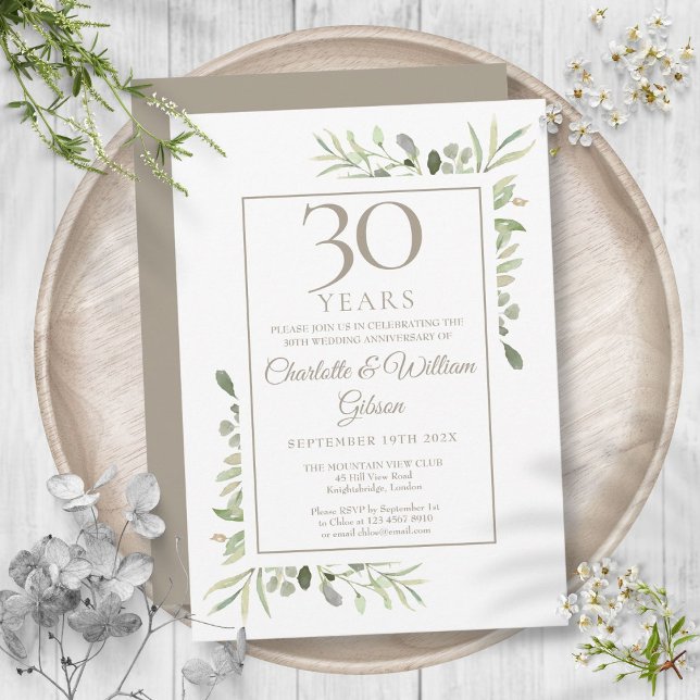 Pearl 30th Wedding Anniversary Greenery Floral Invitation (Pearl 30th Wedding Anniversary Greenery Floral Invitation)