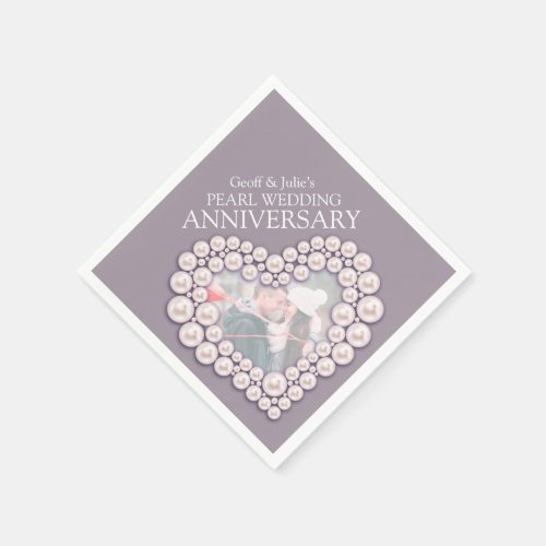 Pearl 30th Wedding Anniversary heart photo napkins