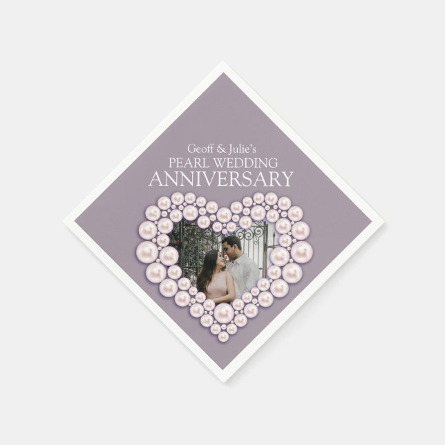 Pearl 30th Wedding Anniversary heart photo napkins (Corner)