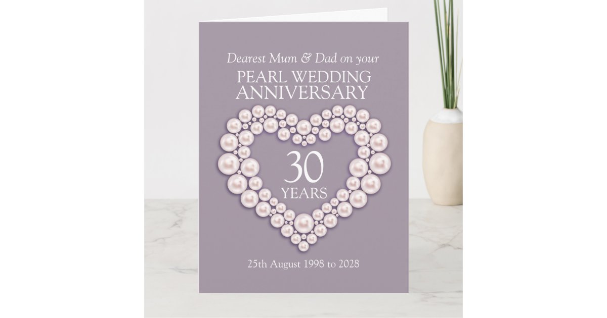 Luxury Pearl 30th Wedding Anniversary Card Handmade Personalised parents son