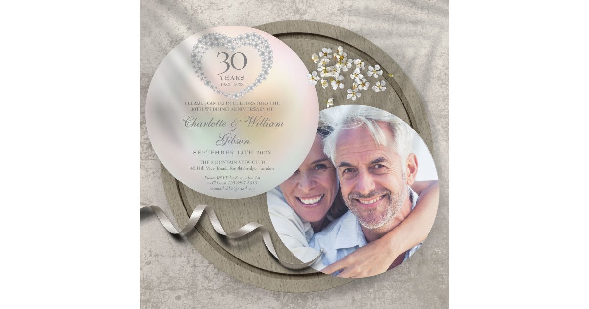 Pearl 30th Wedding Anniversary Photo Invitation | Zazzle