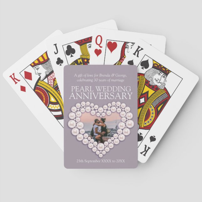 Pearl 30th wedding anniversary photo poker cards (Back)