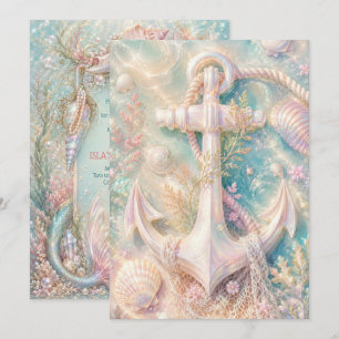 Pearl Anchor Mermaid Birthday Party Invitation Fla