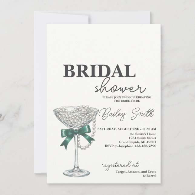 Pearl and Bow Bridal Shower Invitation (Front)