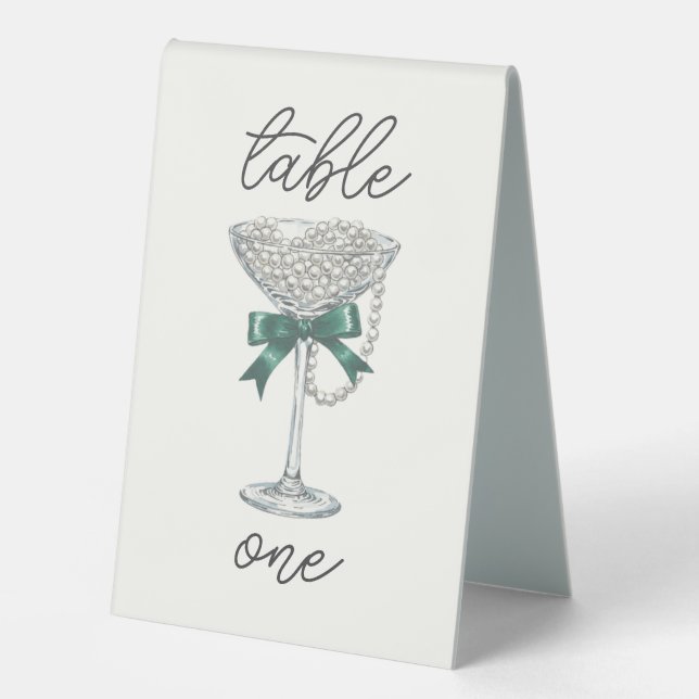 Pearl and Bow Bridal Shower Table Number Tent (Front)