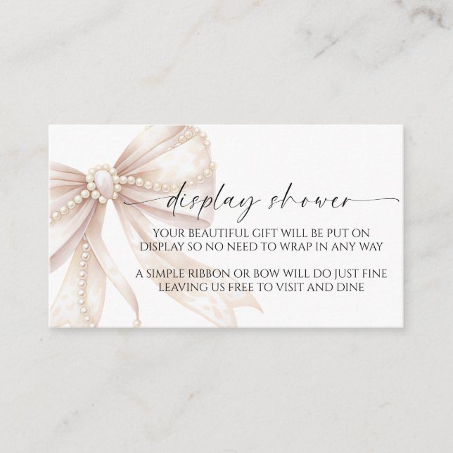 Pearl and Bow Display Baby Shower Enclosure Card (Front)