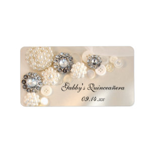 Pearl and Diamond Buttons Quinceañera Favor Tags