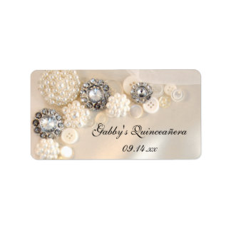Pearl and Diamond Buttons Quinceañera Favor Tags