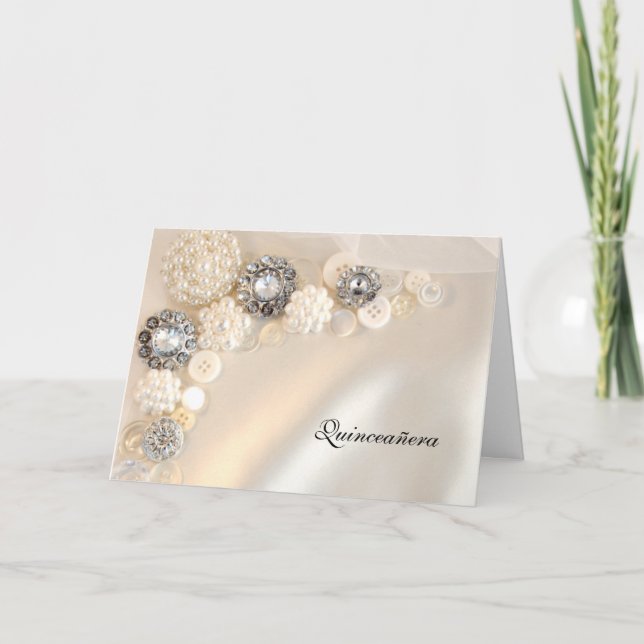 Pearl and Diamond Buttons Quinceañera Invitation (Front)