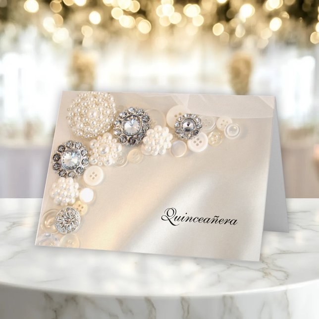 Pearl and Diamond Buttons Quinceañera Invitation (Creator Uploaded)