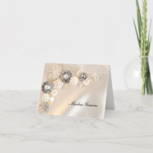Pearl and Diamond Buttons Spanish Thank You Card