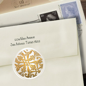 Pearl And Gold Celtic Damask Envelope Seal by TailoredType at Zazzle