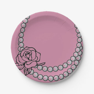 Pearl and Rose Necklace Paper Plate