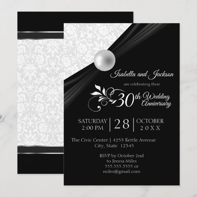 Pearl Anniversary Design - Black and White Invitation (Front/Back)