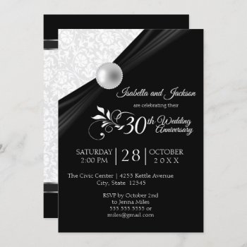 Pearl Anniversary Design - Black And White Invitation by DesignsbyDonnaSiggy at Zazzle