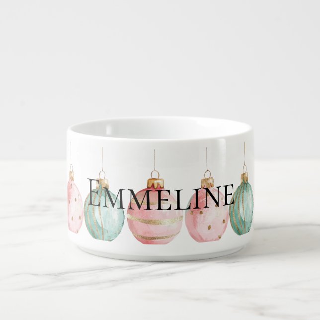 Pearl Aqua Pink Christmas Tree Branch Ornaments Bowl (Center)