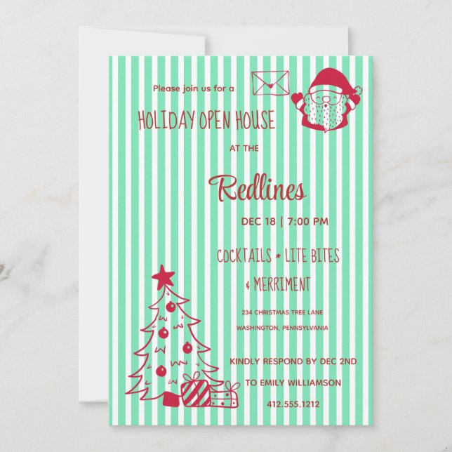 Pearl Aqua Plaid Holiday Open House Invitation (Front)