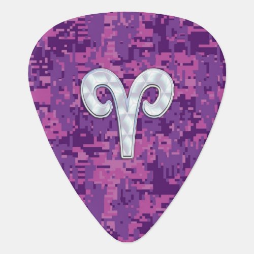 Pearl Aries Zodiac Sign on Pink Digital Camo Decor Guitar Pick