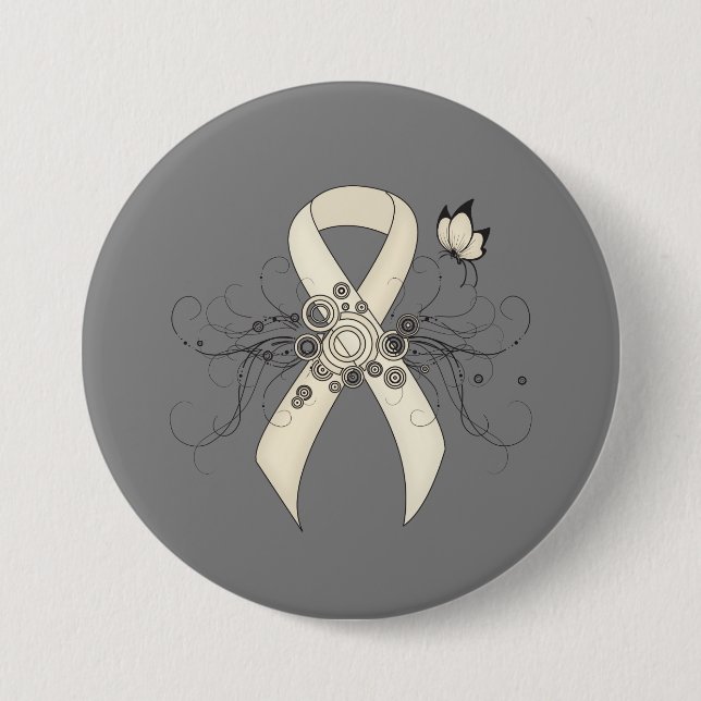 Pearl Awareness Ribbon Butterfly Button (Front)
