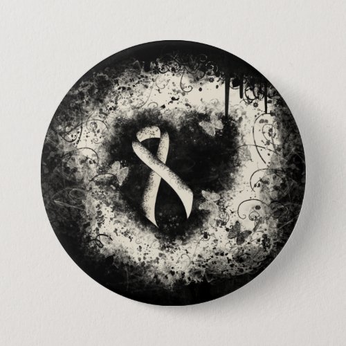 Pearl Awareness Ribbon Grunge Heart Pinback Button