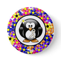 Pearl Awareness Ribbon Penguin Button