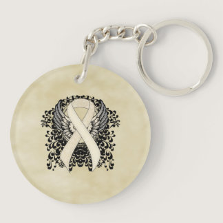 Pearl Awareness Ribbon with Wings Keychain