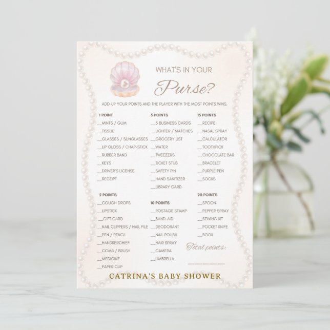 Pearl Baby Shower Game - Editable Name, 5x7 Invitation (Standing Front)